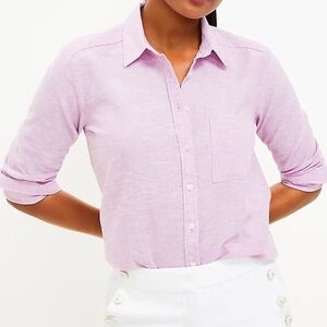 NWT LOFT Linen Blend Everyday Pocket Shirt